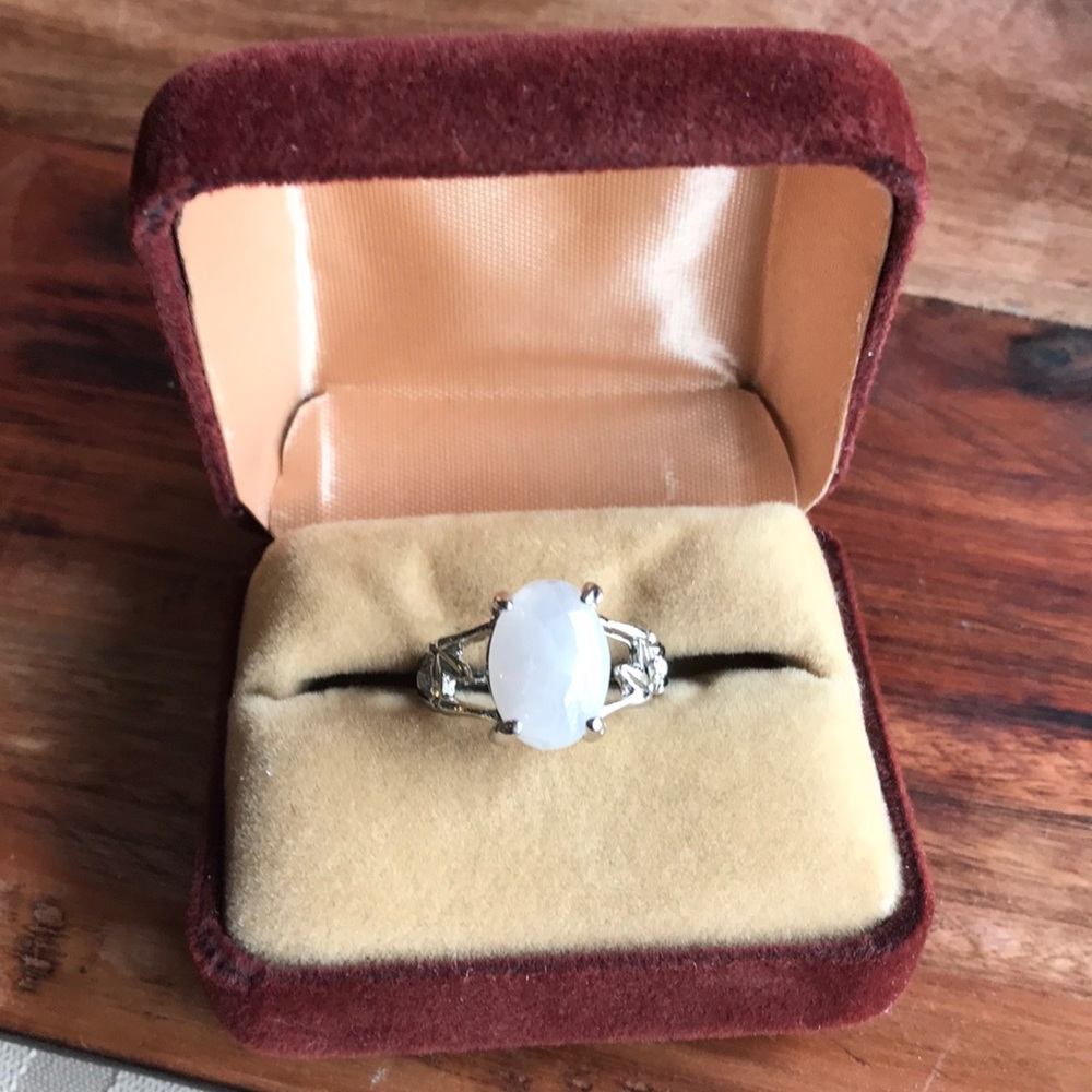 White Quartz Ring with Silver Setting & Band